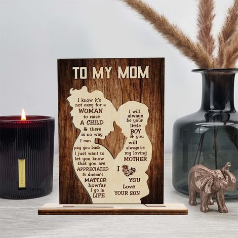 Plaque En Bois - 3 Couches - 15 Cm - Pour Maman - Cadeau Personnalisé Fils À Mère - Décoration Intérieure - 1 Pièce (1/5)