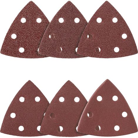 QAZQA 20pcs 90mm Papier Abrasif Papier Ponçage Triangulaire 6 trous Multi-fonctions grain 120, Papier Abrasif Tampon Abrasif pour - Remplacement Rapide de la Lame, Etui, Grattoir, Lame (1/4)