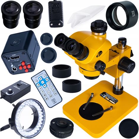 Microscopio trinoculare 7-50× da 102 mm con fotocamera HDMI 4K da 16 MP + lente di Barlow 0,5× + illuminatore LED 56x  Kit professionale per ispezione e documentazione di componenti elettronici in Ult