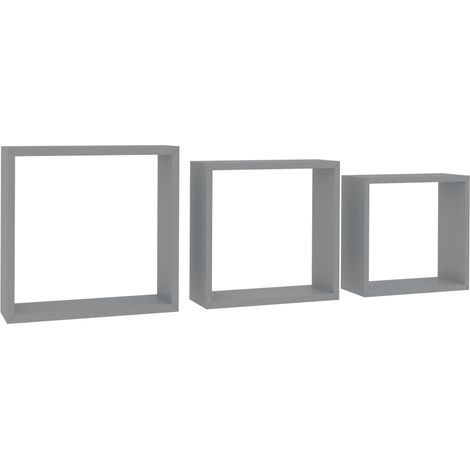 Étagères murales sous forme de cube 3 pcs Gris MDF (1/5)