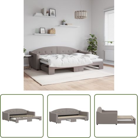 The Living Store Lit de jour avec gigogne sans matelas taupe 80x200 cm - Canapé Convertible - Lit Deux Places - Lit D'appoint - Mobilier Salon - Meubles Chambre (1/5)
