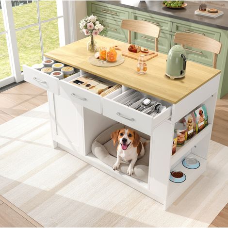 Isla de cocina 120 x 60 x 90 cm, 3 cajones, MDF blanco DESVIAE (1/5)