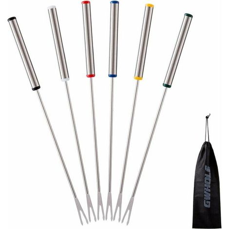 Lot de 6 Fourchettes à Fondue, Brochettes en Acier Inoxydable pour Fromage Viande Chocolat Dessert - 24cm (1/4)