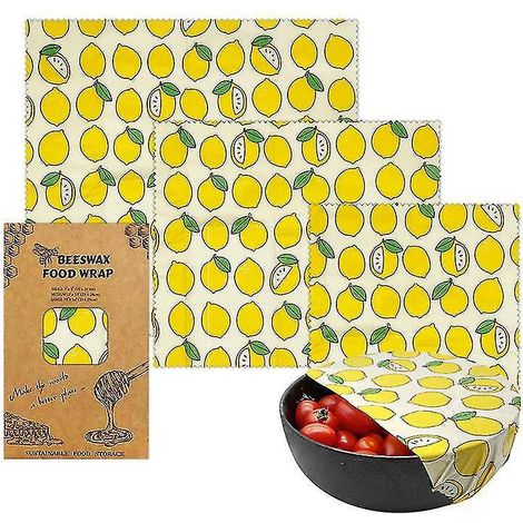 Wiederverwendbare Bienenwachstücher – Nachhaltige Produkte, Bienenwachstücher, Umweltfreundliche Tücher, Aufbewahrungsbeutel, Käsetücher, 3er-Set – New Lemon (1/5)