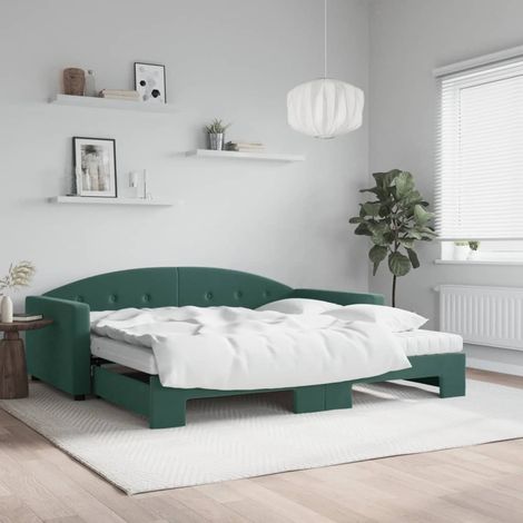 Tagesbett Ausziehbar mit Matratzen Dunkelgrün 100x200 cm Samt vidaXL (1/5)