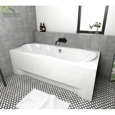 ECOLAM Baignoire rectangle Long 180x80 cm + tablier pieds siphon + silicone set complet (1/5)