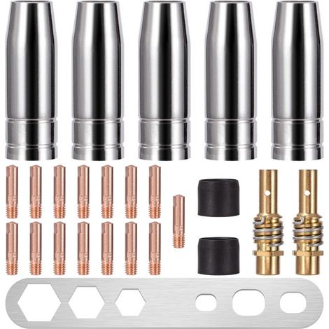 Embouts Contact Buse Soudage 25 Pcs, Kit Torche MIG/MAG Connecteur Gaz M6 0,8mm, Accessoires Soudage MB15 15AK