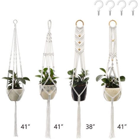 Support Pour Plantes Suspendu - En Corde Coton 100 - Pour Intérieur Et Extérieur - Lot De 4 (1/5)