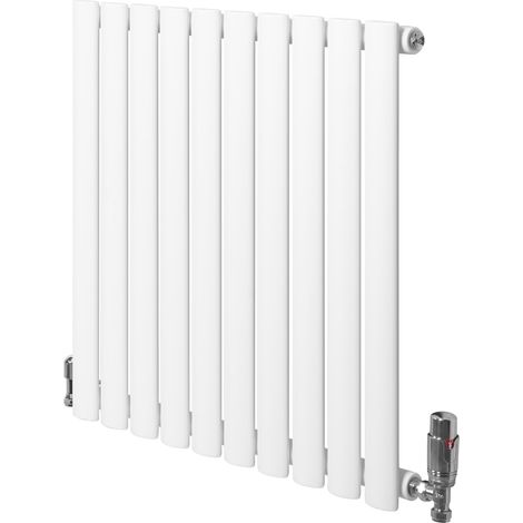 Radiador Ovalado Columna Simple  Blanco 571 W 600x600mm + Válvulas Termostáticas Cromadas – Calefacción Hogar Eficiente  Estilo Contemporáneo  Acero Premium  Fácil Instalación y Bajo Consumo (1/5)