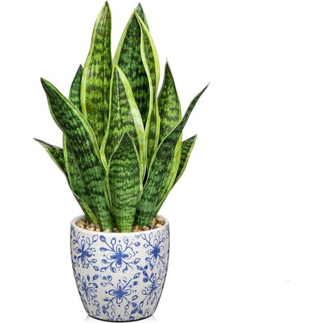 Plantes artificielles en pot en céramique - Chanvre d'arc artificiel - 40 cm - Plantes artificielles comme vraies plantes décoratives - Pour salon, chambre à coucher, salle de bain, table (1/5)