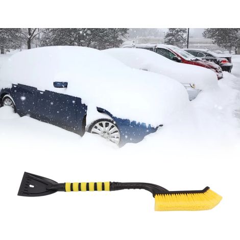 Abnehmbarer Autoschneepflug, Winterfenster-Enteisungs- und Reinigungswerkzeug, 2-in-1 Bürste und Schneepflug, gelb und schwarz. (1/5)