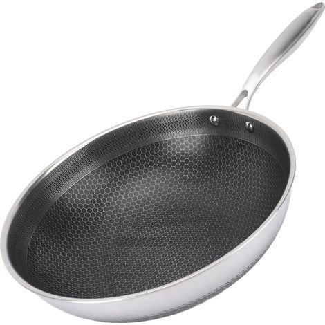Poêle à frire en acier inoxydable 316 avec fond composite antiadhésif double face avec motif nid d'abeille, lavable au lave-vaisselle, convient aux plaques de cuisson à induction et à gaz, 34 x 9,5 cm (1/5)