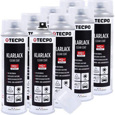 TECPO Acryllack Klarlack, 8x 500ml Sprühlack Spraydose Transparent zur dauerhaften Versieglung Schützen Fixieren für Hochglanz Deckschicht geeignet für Holz, Metall, Aluminium, Glas, Kunststoffe (1/5)