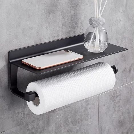 Porte Sopalin Mural Noir 33 cm – Distributeur de Rouleaux Essuie-Tout en Métal pour Cuisine et Salle de Bain
