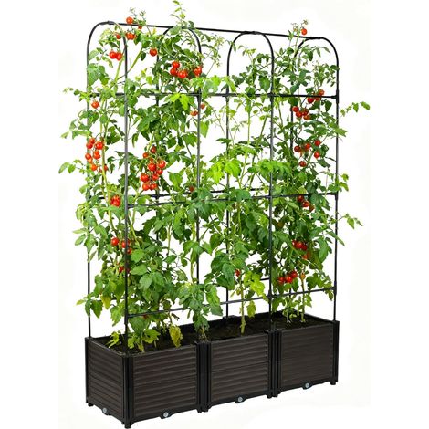 Bac à tomates surélevé à trois niveaux, hauteur réglable, auto-stockage, pour plantes grimpantes, pour patio, serre, horticulture (180 x 124 x 42 cm) (1/5)