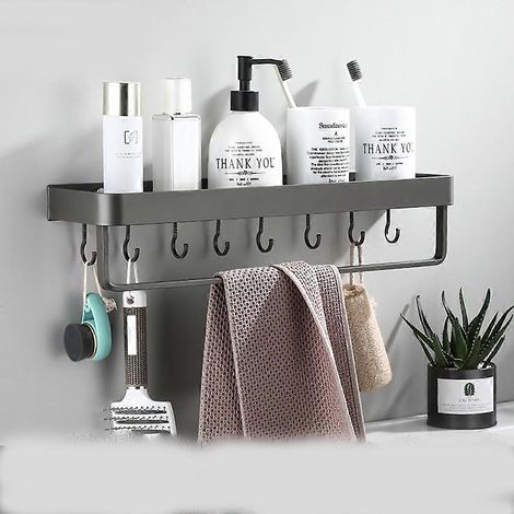 Badkamerwandplank van aluminium met haken en handdoekstang. (1/4)
