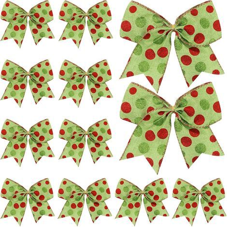 12 dekorative Weihnachtsschleifen, große Schleifen für 16 cm große Weihnachtskränze, rote und grüne Weihnachtsbaumschleifen, Glitzerschleifen, dekorative Bänder für Girlanden, Hochzeiten, Zuhause (1/4)