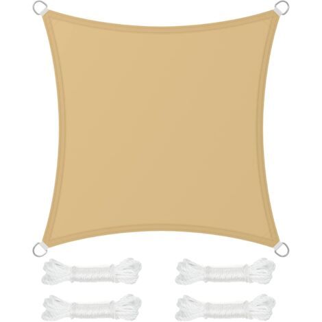 Sonnensegel 3 x 3 m, wasserabweisend, 665 mm Wassersäule, reißfestes Polyester, 93 % UV-Schutz, Terrasse, Garten, Balkon, quadratisch, 2 m Seile, sandgelb (1/5)