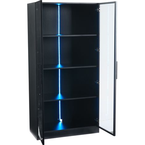 Vetrina in vetro LED APP 80 x 40 x 160 cm, doppia porta, ripiani regolabili, nera MODENUIT (1/5)