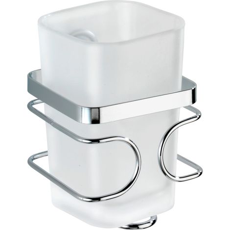 WENKO Porte brosse à dent, gobelet salle de bain mural, Premium, Acier Inox - plastique, 7,5x11,5x8,5 cm, blanc - brillant (1/4)