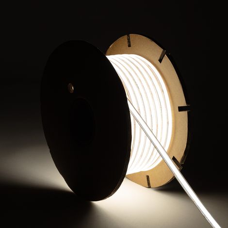 Bobina 50m Striscia LED Regolabile 220V WCOB Autorettificata 260LED/m 15W/m 1350lm SILICONE FLEX Larga 10mm IP65 Taglio 5cm 4000K Bianco Naturale