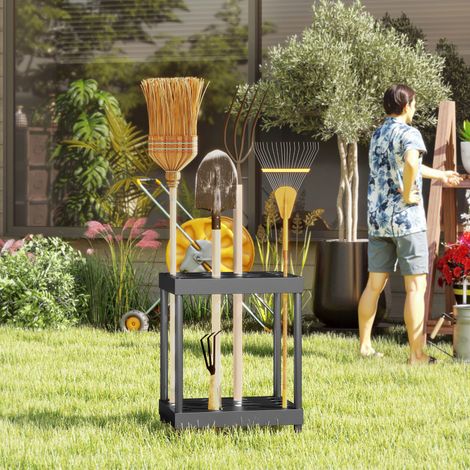 Organisateur d'outils de jardin. support à outils de jardin 16 compartiments à 2 niveaux 42 x 33 x 50 cm noir (1/5)