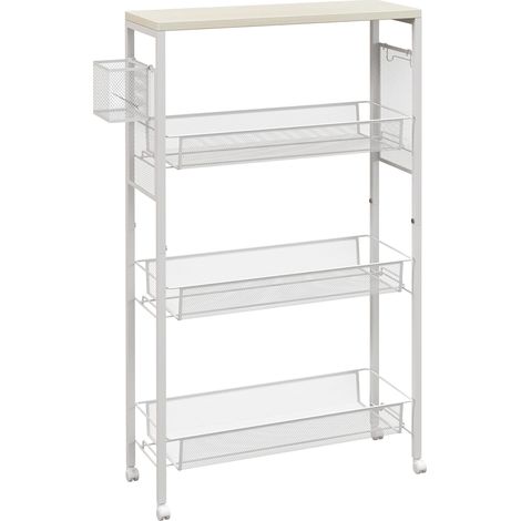 Desserte Oswyn Chariot Cuisine Métal Effet Bois Rangement Mobile Blanc (1/5)