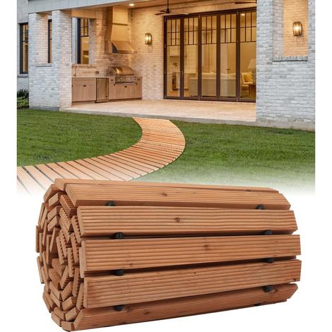 Chemin de Jardin en Bois, 253x43 cm, Allée de Jardin Incurvée Déroulante Antidérapante Décorative en Cèdre avec Connexion par Câble Métallique, pour Fêtes, Mariages, Cour, Terrasse, Extérieur (1/5)
