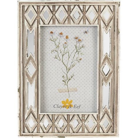 Cadre photo 10x15 cm en polyrésine et plastique beige avec bord miroir 17x2x22 cm - PANGIVO (1/4)