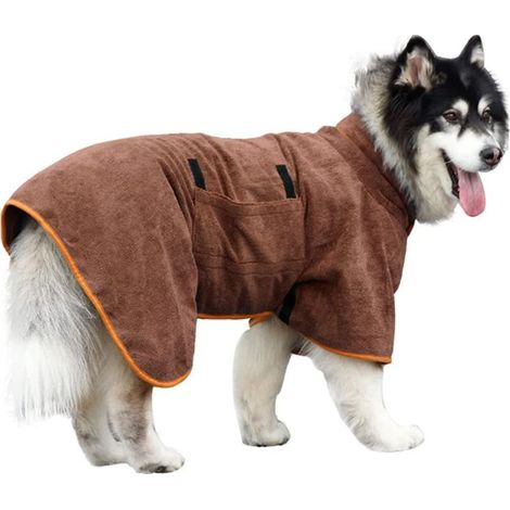 Peignoir pour chien – en microfibre, séchage rapide, ultra-absorbant, doux (grand format, marron) (1/5)