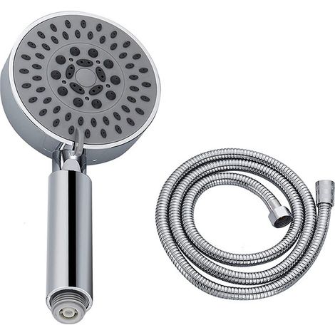 DOLASO Duschkopf + 1,5 m flexibles Duschrohr aus Stahl, 5 Funktionen Hochdruck-Multifunktions-Duschstrahl, ABS-Chrom Antikalk-Duschbrausekopf mit Düse Silber (1/5)