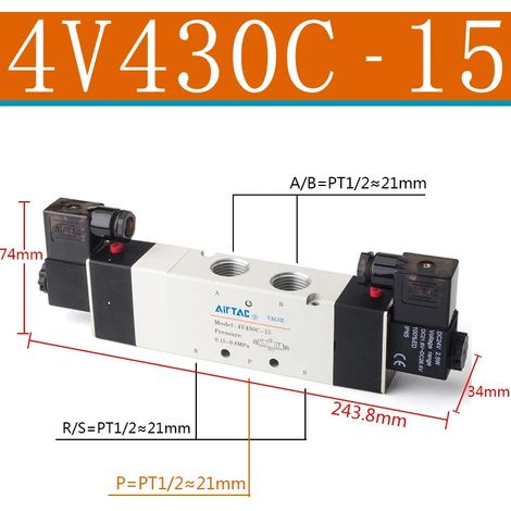 (4V430C-15-AC220V) Électrovanne pneumatique de qualité supérieure, commande directionnelle, vanne magnétique (1/5)