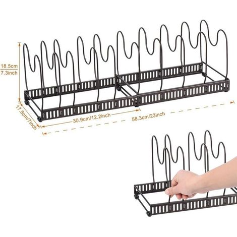 Étagère à casseroles extensible avec séparateurs - Porte-couvercles - Support pour casseroles - Étagère de rangement de cuisine - Fer - Noir (1/3)