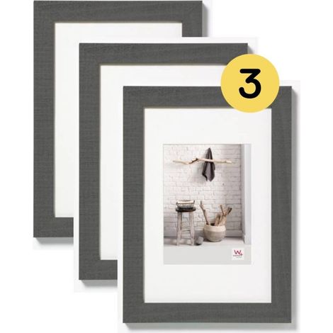 Cadre photo gris 20 x 30 cm avec passe-partout, lot de 3, cadre en bois maison HO030D3 (1/5)