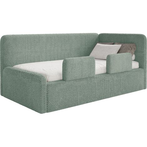Selsey Fanko – Kinderbett 90x200 cm mit Rausfallschutz, Matratze, Kopfteil rechts, Plüsch, Salbeigrün