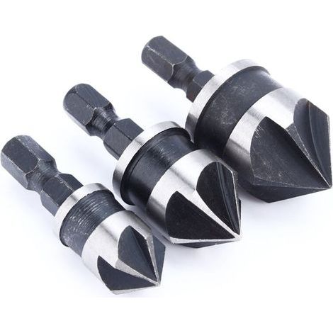 3Pcs Foret de fraisage, Degrés 90 1/4 '' Fraise à Queue Hexagonale pour Bois Métal, Changement Rapide de Bois Chanfrein (1/5)