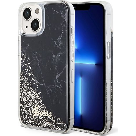 Funda Guess Liquid Glitter Marble para iPhone 14, negra (1/5)