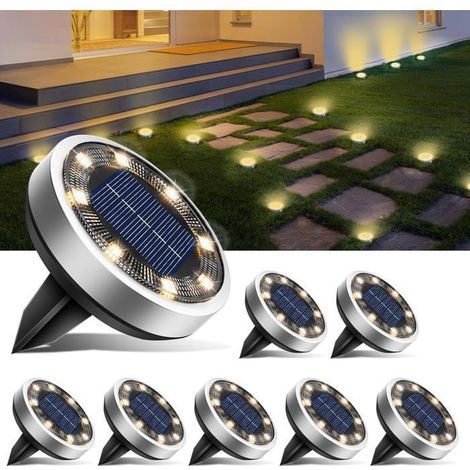 Lot de 8 Lampe Solaire Au Sol,LED Jardin Exterieur Solaire Etanche IP65 Lumiere Solaire,pour Chemins Pelouse,Blanc Chaud(5.55.5cm) (1/5)