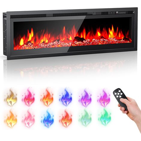 Cheminée électrique murale/encastrable/sur pied de 102 cm (40 pouces), 5 niveaux de luminosité, 12 couleurs de flamme, finitions cristal et bois, 750 W/1500 W