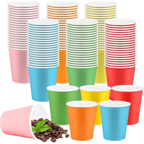 120 x 250 ml Multi-Coloured Paper Cups Reusable Coffee Cups for Parties, Birthdays, Weddings, Halloween, Christmas (1/5)