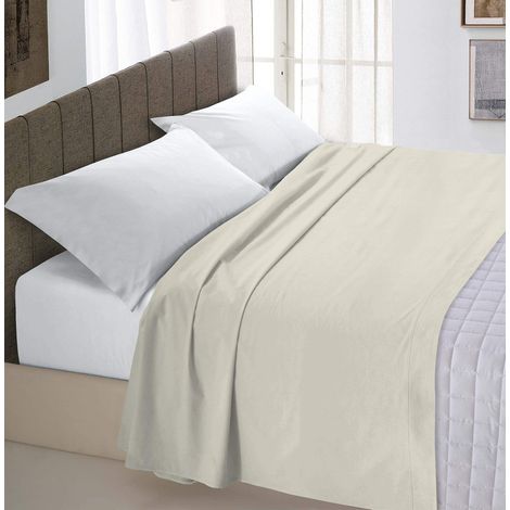Italian Bed Linen Max Color Lenzuolo Sopra Tinta Unita, 100% Cotone, Singolo, Panna, 150 x 300 cm (1/4)