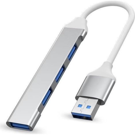 Hub USB 3.0 delgado de 4 puertos: para portátil, USB-C/USB 2.0, disco duro, consola, impresora, teclado (plateado) (1/5)
