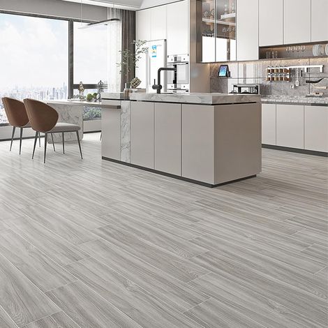 Revêtement de sol en PVC autocollant 36 carreaux/91,5 x 15,2 cm - 5,01 m² - Sol en vinyle autocollant - Épaisseur : 2 mm - Étanche - Pour cuisine, salle de bain, maison, carrelage de sol (1/5)