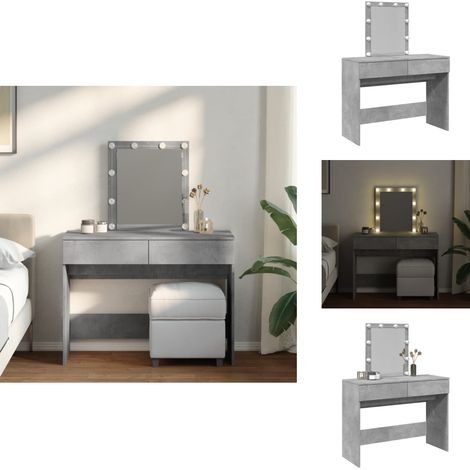 Coiffeuse avec LED gris béton 100x40x130 cm - Coiffeuse - Meuble De Salle De Bain - Vanity - Table De Maquillage - Miroir Lumineux (1/5)