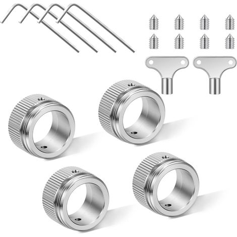 4 Pièces Adaptateurs de Thermostat de Radiateur, M30 x 1.5 Adaptateur Radiateurs, Acier Inoxydable 304 Durable, 4X Clés Hexagonale, 8X Vis, 2X Clés de Purge, pour Soupapes Ra, Rav, Ravl (1/5)