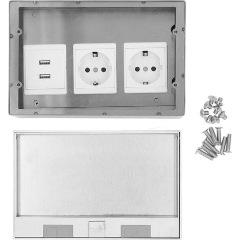 Boîte de Sortie Encastrée au Sol, Kit de Prise Plate Encastrée au Sol, Kit de Prise Plate en Acier Inoxydable étanche 4 KW avec 2 Ports USB Standard UE AC250 V pour Marbre. (1/5)