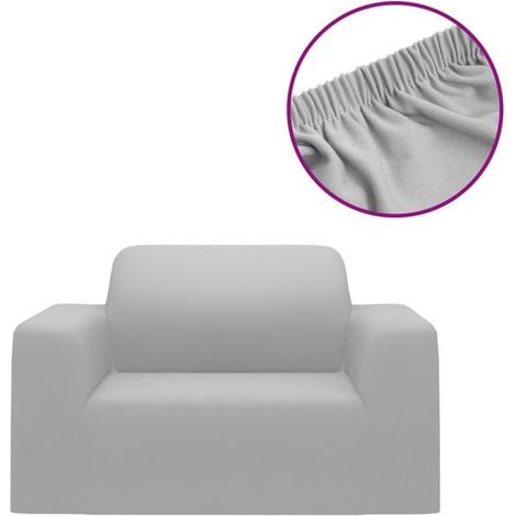 Housse de canapé extensible grise en tissu tricoté polyester (1/5)
