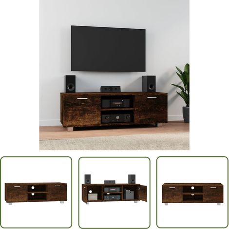 The Living Store Meuble TV Chêne fumé 120x40,5x35 cm Bois d'ingénierie - Meuble Tv - Meuble Télévision - Support Tv - Unité Tv - Rangement Tv (1/5)