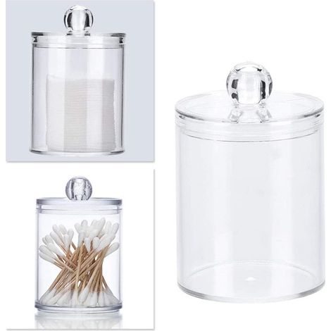 MINKUROW 2 Stück Badezimmer-Aufbewahrungsbox, kleine Kunststoff-Badezimmer-Aufbewahrung mit Deckel, Aufbewahrungsbox für Baumwolle oder Kosmetik, transparent (1/5)
