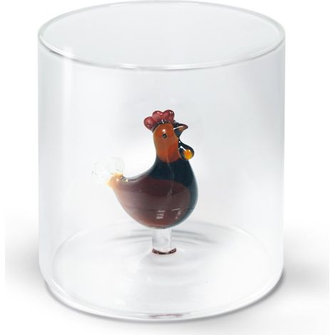 WD LifeStyle Bicchiere Vetro Borosilicato Cc 250 ml Decoro Gallina